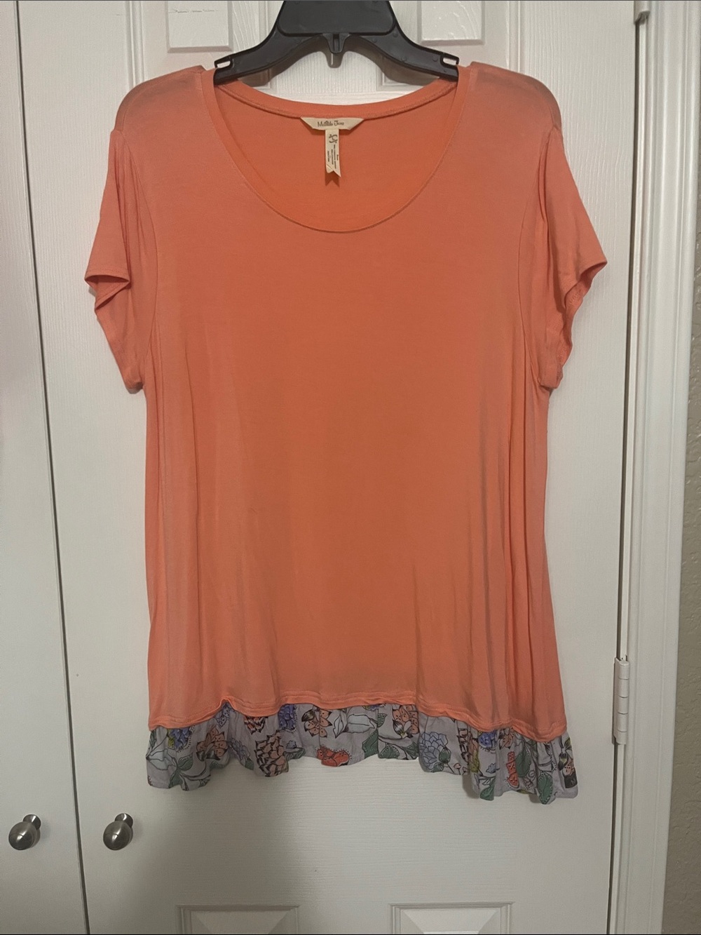 Matilda Jane Coral Short Sleeve Scoop Neck Tee with Floral Ruffle Hem